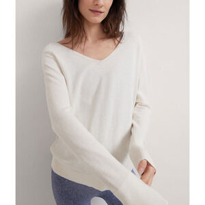 Hatch 'The Noa' White Cotton V-Neck Dolman Sweater Size 4 - NWT